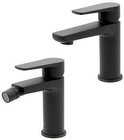 Set miscelatori lavabo e bidet nero opaco con piletta inclusa Erika