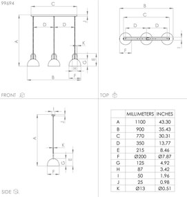 Eglo 99694 - Lampadario su corda CALMANERA 3xE27/40W/230V nero