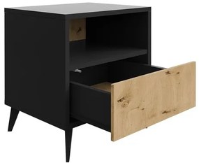 Comodino OVESSI 52x47 cm nero/quercia artisan