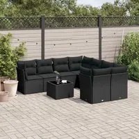 Set Divani da Giardino 9 pz con Cuscini Nero in Polyrattan 3249154