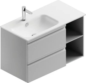 Mobile bagno sospeso con lavabo Pull L 90 x H 56 x P 46 cm grigio artico opaco in mdf 2 cassetti per vasca a sinistra , piedini non inclusi