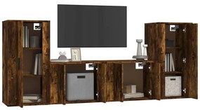 Set di mobili porta tv 4 pz rovere fumo in legno multistrato