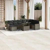 Set Divano da Giardino 9 pz con Cuscini Grigio in Polyrattan 3267470