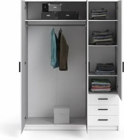 Armadio Guardaroba 3 Ante 3 Cassetti Con Barra Appendiabiti Bianco