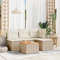 Set Divano da Giardino 5 pz con Cuscini Beige in Polyrattan 3223594