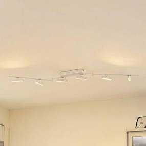 Lindby Faretto LED Eldrin, bianco, a 6 luci, barra luminosa Eldrin Lindby, dimmerabile, Bianco / Opale, Soggiorno / Sala da pranzo, Metallo, Moderno