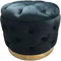 Pouf rotondo, struttura in legno mdf, rivestimento in tessuto imbottito, colore nero, Misure 55 x 42 x 55 cm