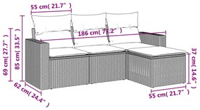 Set Divani da Giardino 4 pz con Cuscini Nero in Polyrattan