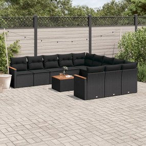 Set divani da giardino 12 pz con cuscini nero in polyrattan