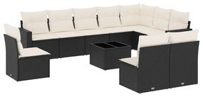 Set divani da giardino 11 pz con cuscini in polyrattan nero