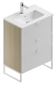 Mobile sottolavabo e lavabo Quadra natura/bianco in mdf L 60 x H 93 x P 39 cm 1 vasca 3 cassetti