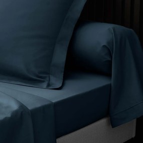 Lenzuolo in percalle di cotone elasticizzato blu scuro 180x200 cm Percaline - douceur d'intérieur