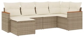 Set Divano da Giardino 6 pz con Cuscini Beige in Polyrattan