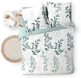 Set copripiumino e federa bianco/verde in percalle di cotone per letto matrimoniale ed esteso 240x220 cm Wendy – douceur d'intérieur