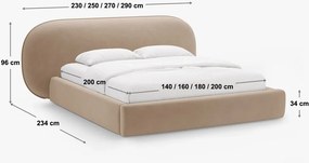 Letto matrimoniale imbottito grigio chiaro con contenitore con rete inclusa 180x200 cm Ovalo – Micadoni