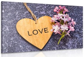 Quadro su tela – Cuore di legno con scritta Love