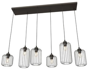 Sospensione Minimal Industrial Vander 6 Luci Lineari Nera