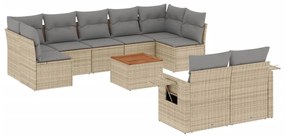 Set Divano da Giardino 10 pz con Cuscini Beige Misto Polyrattan