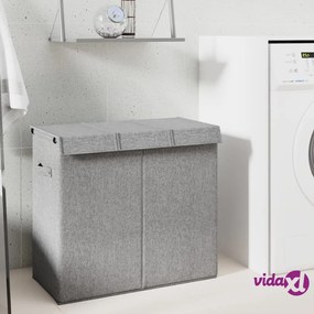 vidaXL Cesto Biancheria Pieghevole Grigio 64,5x34,5x59 cm Lino Finto