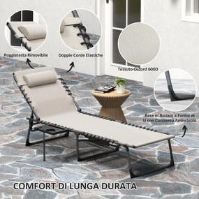 Sdraio da Giardino Pieghevole 60x190x31 cm Reclinabile a 5 Livelli con Tavolino Laterale e Tasca Crema...