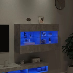Mobile tv a parete con luci led grigio cemento 98,5x30x60,5 cm