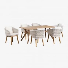 Set Tavolo Rettangolare in Legno di Teak (180x90 cm) Yolen e 6 Sedie - Sklum