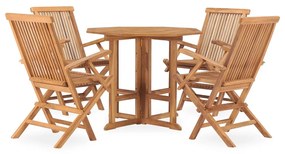 Set da pranzo da giardino 5 pz pieghevole in massello di teak