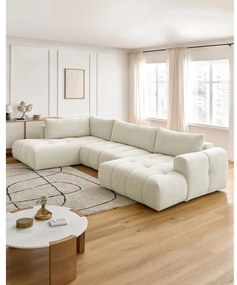 Divano angolare beige allungabile e con contenitore (penisola a sinistra/a U) Fuji – Bobochic Paris