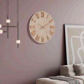 Orologio rotondo D40 cm in legno rivestito con parato e dettagli Rame ADAK