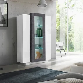 Mobile Vetrina Coro L 80 x H 120.5 x P 38 cm bianco lucido e grigio ardesia