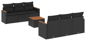 Set divani da giardino con cuscini 7pz nero polyrattan