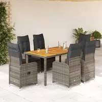 Set Bistr da Giardino 7 pz con Cuscini in Polyrattan Grigio 3277024