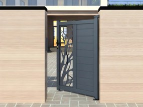 Cancello a battente L100 x H179 cm Alluminio semi traforato con motivi Antracite - LABRIT II