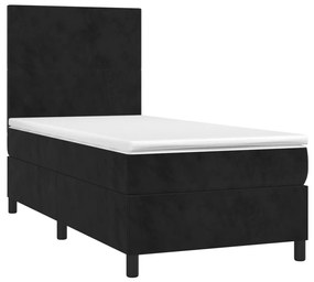 Letto a Molle con Materasso e LED Nero 90x190 cm in Velluto