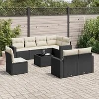 Set Divani da Giardino 9 pz con Cuscini Nero in Polyrattan 3251583