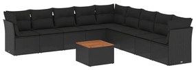 Set divani da giardino 10pz con cuscini in polyrattan nero