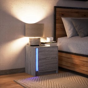 Comodino con luci led grigio sonoma in legno multistrato