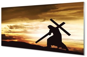 Quadro vetro acrilico Gesù Cross Sunset 100x50 cm