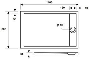 Kamalu - piatto doccia 80x140 acrilico con canalina in acciaio