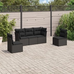 Set divani da giardino 5 pz con cuscini in polyrattan nero