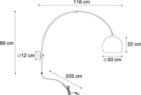Lampada ad arco da parete smart in acciaio con paralume bianco incl. WiFi G125 - Bow
