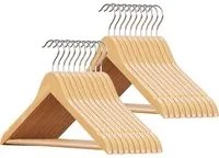 Set 20 Grucce Legno Naturale Barra Portapantaloni Antiscivolo e Gancio Ruotante