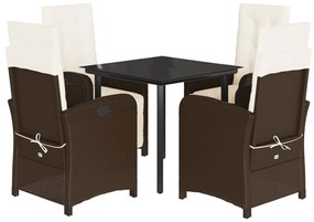 Set da Pranzo da Giardino 5pz con Cuscini in Polyrattan Marrone