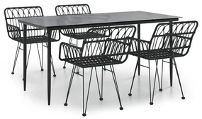 Set da pranzo da giardino 5 pz nero in polyrattan