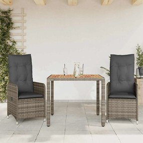 Set Bistrò Da Giardino 3 Pz Con Cuscini İn Polyrattan Grigio /