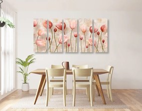 Quadri 5 pezzi – Tulipani rosa antico