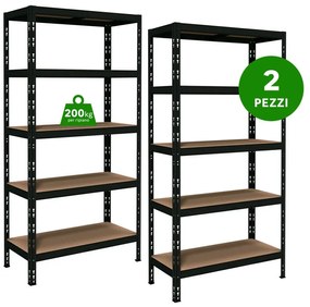 Set di 2 scaffali Pokerino L 100 x P 40 x H 180 cm nero, portata per ripiano 200 kg