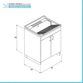 Mobile lavatoio 60x50 cm olmo in kit di montaggio con vasca e asse Ikaro