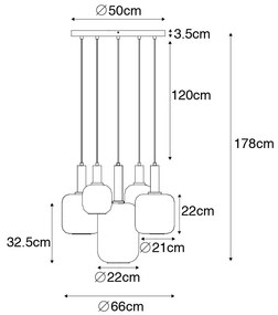 Lampada a sospensione intelligente nera con oro e vetro fumé incl. 5 WiFi A60 - Zuzanna