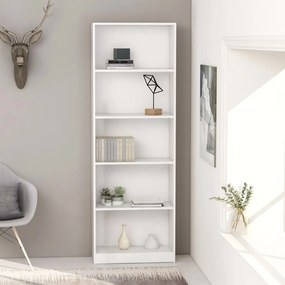Libreria A 5 Ripiani Bianca 60x24x175 Cm İn Legno Multistrato /